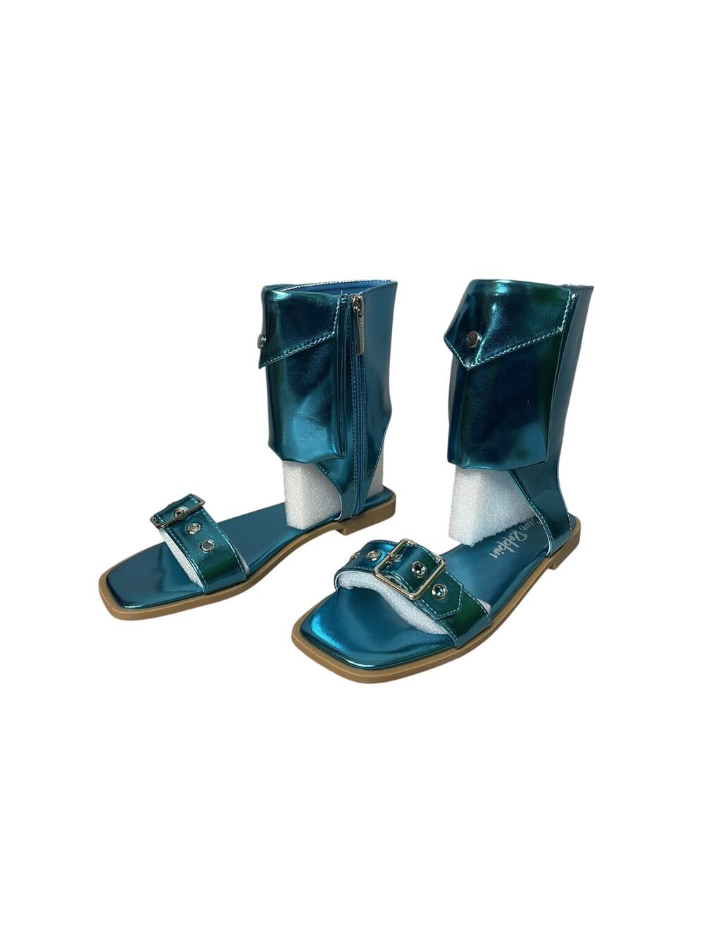 Cape Robbin Natalie Blue Metallic Cargo Pocket Gladiator Sandals 7.5 NWT